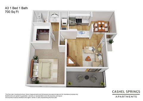1 bed 1 bath 700 sq. ft. floorplan  at Cashel Springs, Texas, 77069